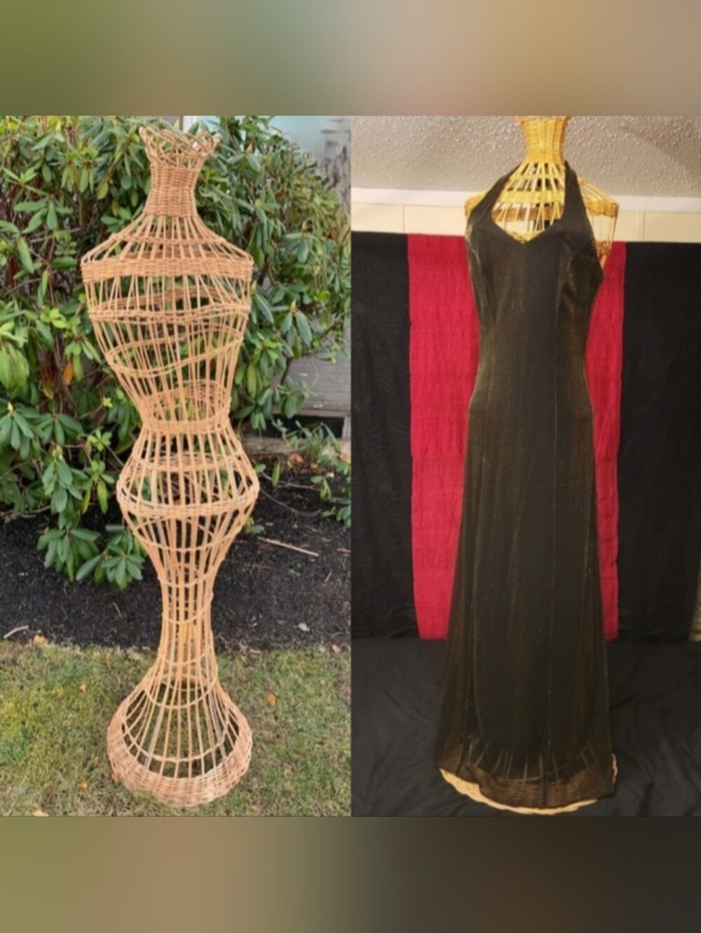 Vtg art deco French mid century life size 61" wicker rattan dress form mannequin